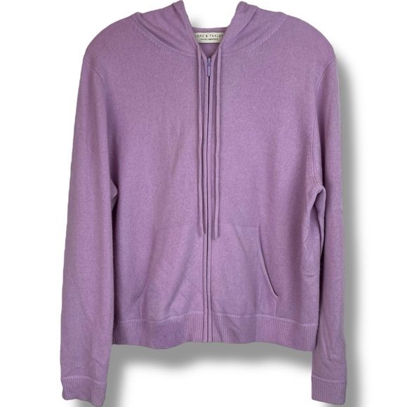 Lord & Taylor Two Ply Cashmere Lilac Purple Full Zip Hoodie Sweater Sweatshirt - Picture 2 of 6